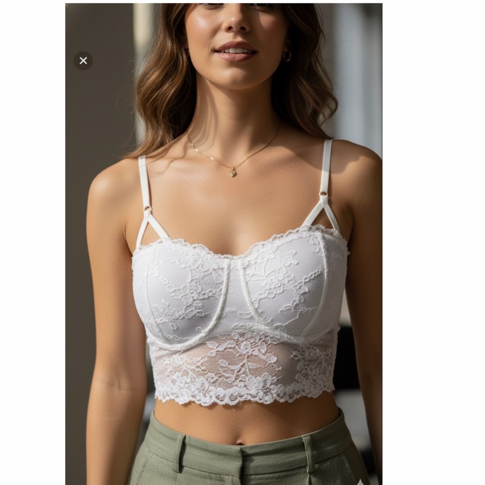 White Lace Bralette Crop‎ Top | One Size Lingerie Bustier